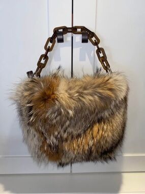 Real Reclaimed Fur Handbag with Chunky Chain Handle Y2K
